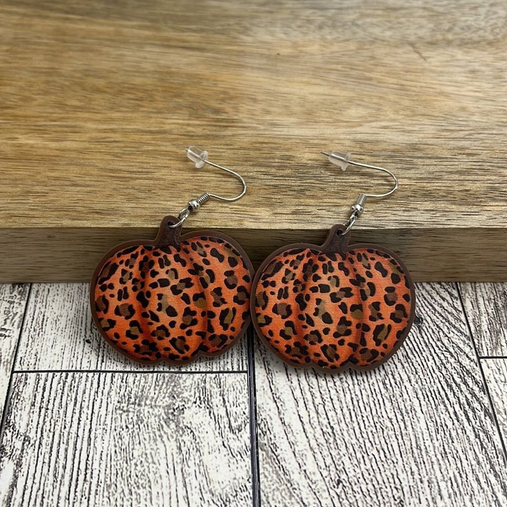 New Orange/Brown Festive Pumpkin Dangle Earring Halloween Thanksgiving Fall